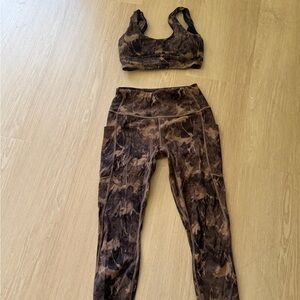 Varley Brown Tie Dye Sports Bra and Leggings Set